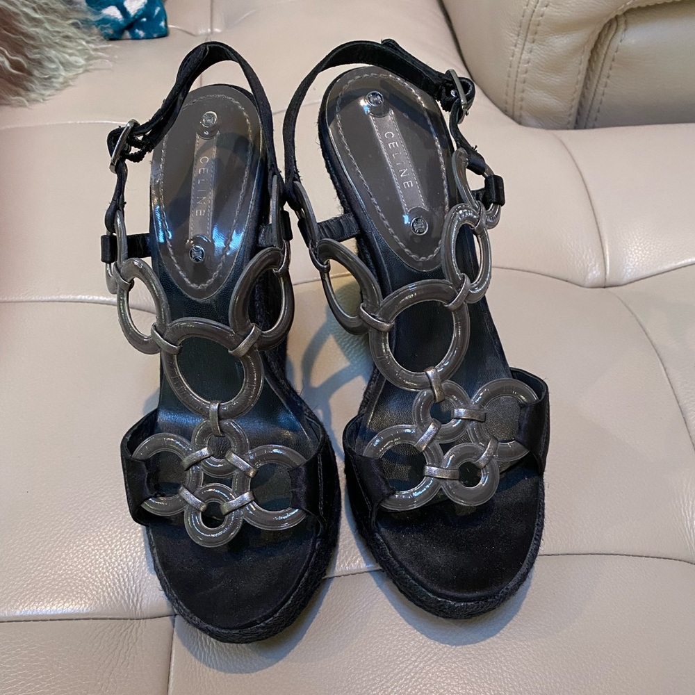 Celine patent leather wedge sandal, size 39, excellent condition, worn 2 times